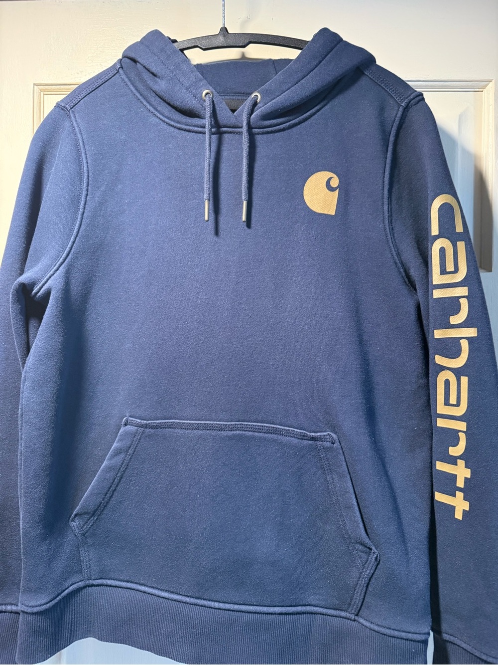 Carhartt Men’s Medium Relaxed Fit Midweight Logo Sleeve Hoodie Navy Blue